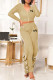 Khaki Fashion Casual Letter Print Patchwork Slit Zipper Collar Long Sleeve Two Pieces