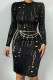 Black Sexy Solid Hollowed Out Patchwork O Neck One Step Skirt Dresses