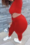 Red Sexy Solid Patchwork One Shoulder Three Quarter Two Pieces