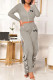 Grey Fashion Casual Letter Print Patchwork Slit Zipper Collar Long Sleeve Two Pieces