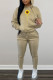 Khaki Fashion Casual Print Basic Hooded Collar Long Sleeve Two Pieces