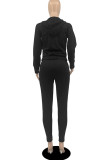 Deep Blue Casual Solid Basic Hooded Collar Long Sleeve Two Pieces