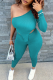 Lake Blue Sexy Solid Patchwork One Shoulder Three Quarter Two Pieces