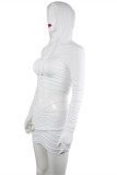 White Fashion Sexy Solid Fold Hooded Collar Long Sleeve Two Pieces