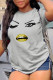 Grey Sweet Daily Print Patchwork O Neck T-Shirts