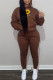 Dark Brown Fashion Casual Print Basic Hooded Collar Long Sleeve Two Pieces