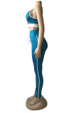 Blue Sexy Sportswear Letter Print Vests Pants U Neck Sleeveless Two Pieces