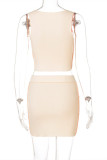 Yellow Sexy Casual Solid Patchwork O Neck Sleeveless Two Pieces