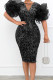 Black Sexy Solid Sequins Patchwork O Neck One Step Skirt Dresses