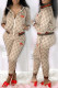 Apricot Fashion Simplicity Letter Patchwork Mandarin Collar Long Sleeve Two Pieces