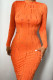 Orange Sexy Solid Hollowed Out Patchwork O Neck One Step Skirt Dresses