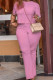 Pink Casual Solid Patchwork O Neck Short Sleeve Two Pieces
