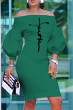 Green Fashion Casual Print Backless Off the Shoulder Dresses