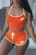 Orange Fashion Casual Print Patchwork Spaghetti Strap Sleeveless Two Pieces