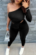 Black Sexy Solid Patchwork One Shoulder Three Quarter Two Pieces