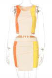 Yellow Sexy Casual Solid Patchwork O Neck Sleeveless Two Pieces