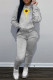 Grey Fashion Casual Print Basic Hooded Collar Long Sleeve Two Pieces