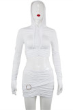 White Fashion Sexy Solid Fold Hooded Collar Long Sleeve Two Pieces