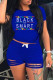 Blue Fashion Casual Letter Print Ripped O Neck Short Sleeve Two Pieces