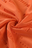 Orange Sexy Solid Hollowed Out Patchwork O Neck One Step Skirt Dresses