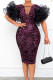 Burgundy Sexy Solid Sequins Patchwork O Neck One Step Skirt Dresses