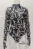 Leopard Print Fashion Sexy Print Basic Zipper Collar Long Sleeve Skinny Romper