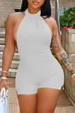 White Sexy Solid Patchwork Halter Skinny Rompers
