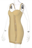 Black Fashion Sexy Solid Patchwork See-through V Neck Sling Dress