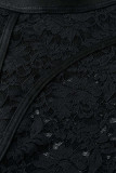 Black Fashion Sexy Patchwork See-through Skinny High Waist Pencil Trousers