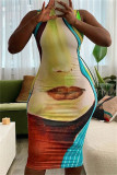 Multicolor Sexy Casual Print Basic O Neck Sleeveless Dress