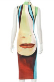 Multicolor Sexy Casual Print Basic O Neck Sleeveless Dress
