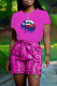 Rose Red Fashion Casual Print Basic O Neck Short Sleeve Two Pieces