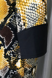 Snake Print Sexy Print Patchwork V Neck Straight Jumpsuits