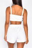White Sexy Casual Solid Basic Spaghetti Strap Sleeveless Two Pieces
