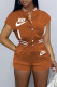 Brown Fashion Casual Letter Patchwork Mandarin Collar Short Sleeve Two Pieces