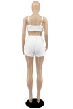 White Sexy Casual Solid Basic Spaghetti Strap Sleeveless Two Pieces