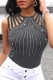 Grey Sexy Casual Patchwork Hot Drilling Hollowed Out O Neck Tops