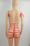 Blue Fashion Sexy Solid Backless Strap Design V Neck Sling Dress Dresses