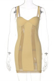 Black Fashion Sexy Solid Patchwork See-through V Neck Sling Dress
