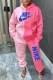 Pink Fashion Casual Print Patchwork Hooded Collar Long Sleeve Two Pieces
