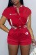 Red Fashion Casual Letter Patchwork Mandarin Collar Short Sleeve Two Pieces