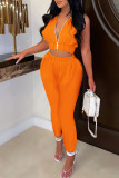 Tangerine Casual Solid Patchwork Zipper Zipper Collar Sleeveless Two Pieces