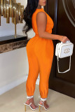 Tangerine Casual Solid Patchwork Zipper Zipper Collar Sleeveless Two Pieces