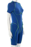 Blue Sexy Solid Patchwork O Neck Regular Rompers