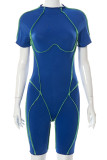 Blue Sexy Solid Patchwork O Neck Regular Rompers