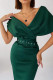 Ink Green Elegant Solid Patchwork With Belt V Neck One Step Skirt Dresses