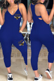 Grey Sexy Casual Print Backless V Neck Regular Jumpsuits