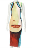 Multicolor Sexy Casual Print Basic O Neck Sleeveless Dress