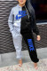 Grey Fashion Casual Print Patchwork Hooded Collar Long Sleeve Two Pieces