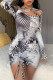 Black Fashion Sexy Print Hollowed Out O Neck Long Sleeve Dresses